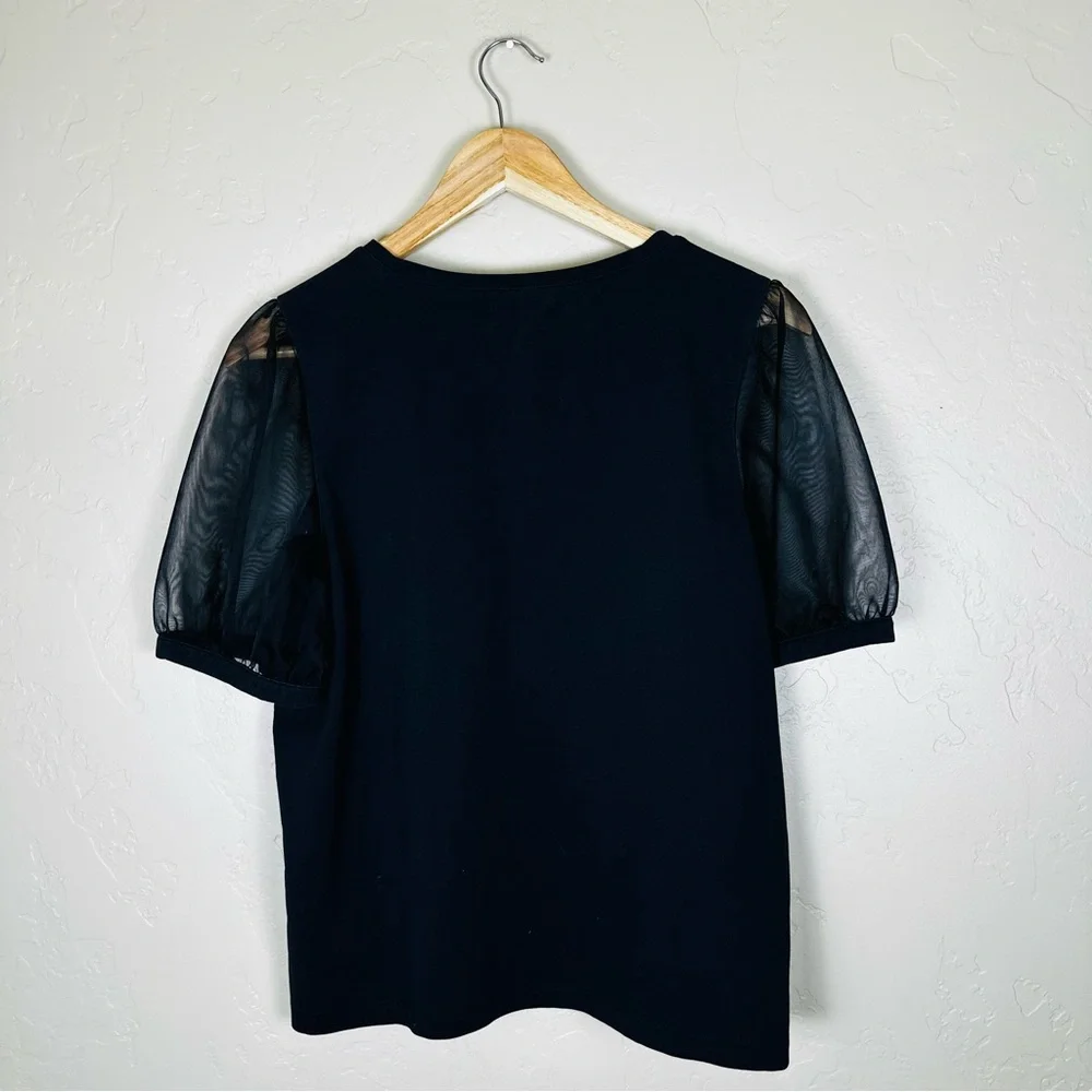 Madewell Women’s Black Sheer-Sleeve Knit Top Size Large - Picture 6 of 9